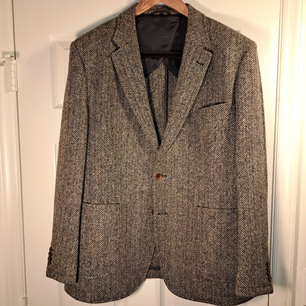 Harris Tweed 46R Herringbone Grey Blazer New W/O tags